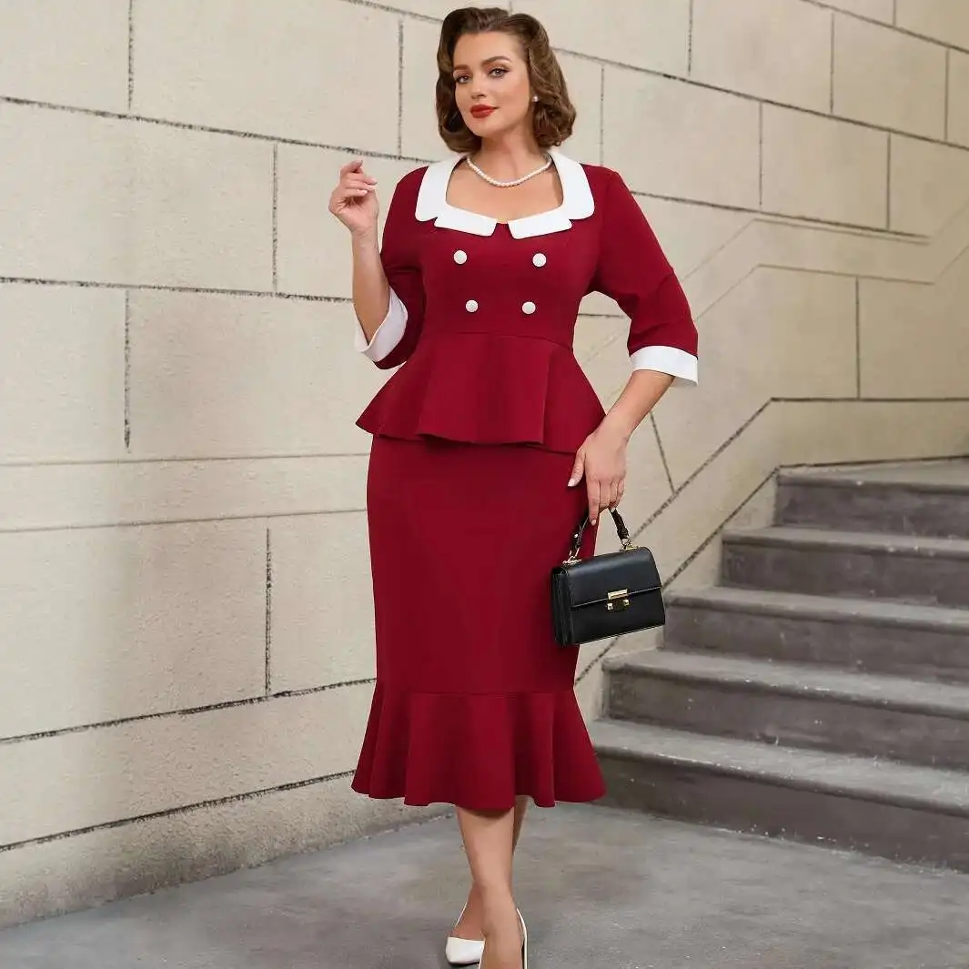 

Size Plus Ruffle Edge Cover-up Women's Top Dress Slimming High-waist Mermaid Skirt Two-piece Set Summer Elegantes Casual Y2k