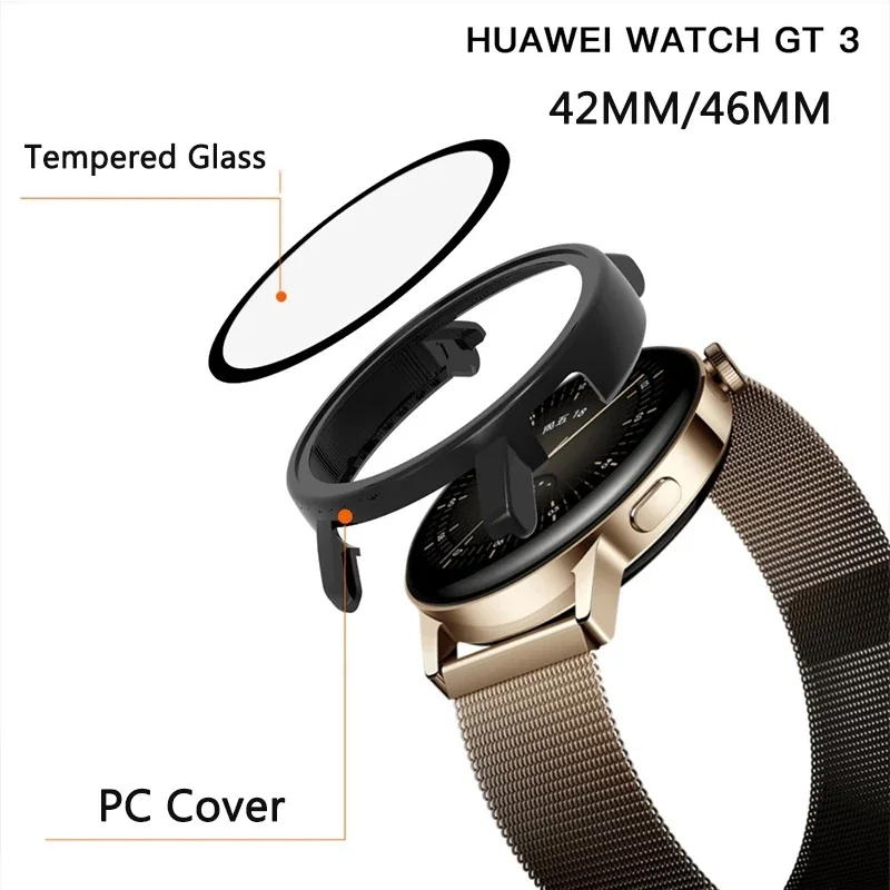 Volle Abdeckung Fall Für Huawei Uhr GT3 46mm 42mm Schützende Harte PC Gehärtetem Glas Stoßstange Screen Protector Für huawei Uhr GT 3