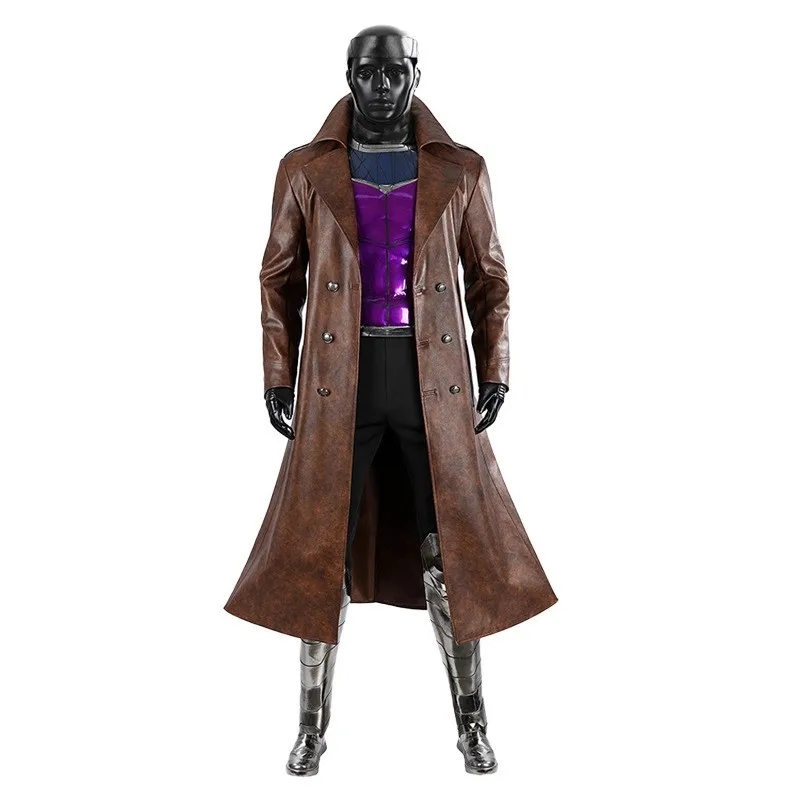 Gambit Remy Cosplay Costume X-man Men Battle Suit Leather Long Trench Vest Pants Set Superhero Halloween Carnival Outfits