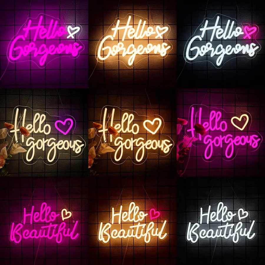 Hello Gorgeous Neon Light Sign for Bedroom Makeup Room Wall Decor Wedding Party Decoration