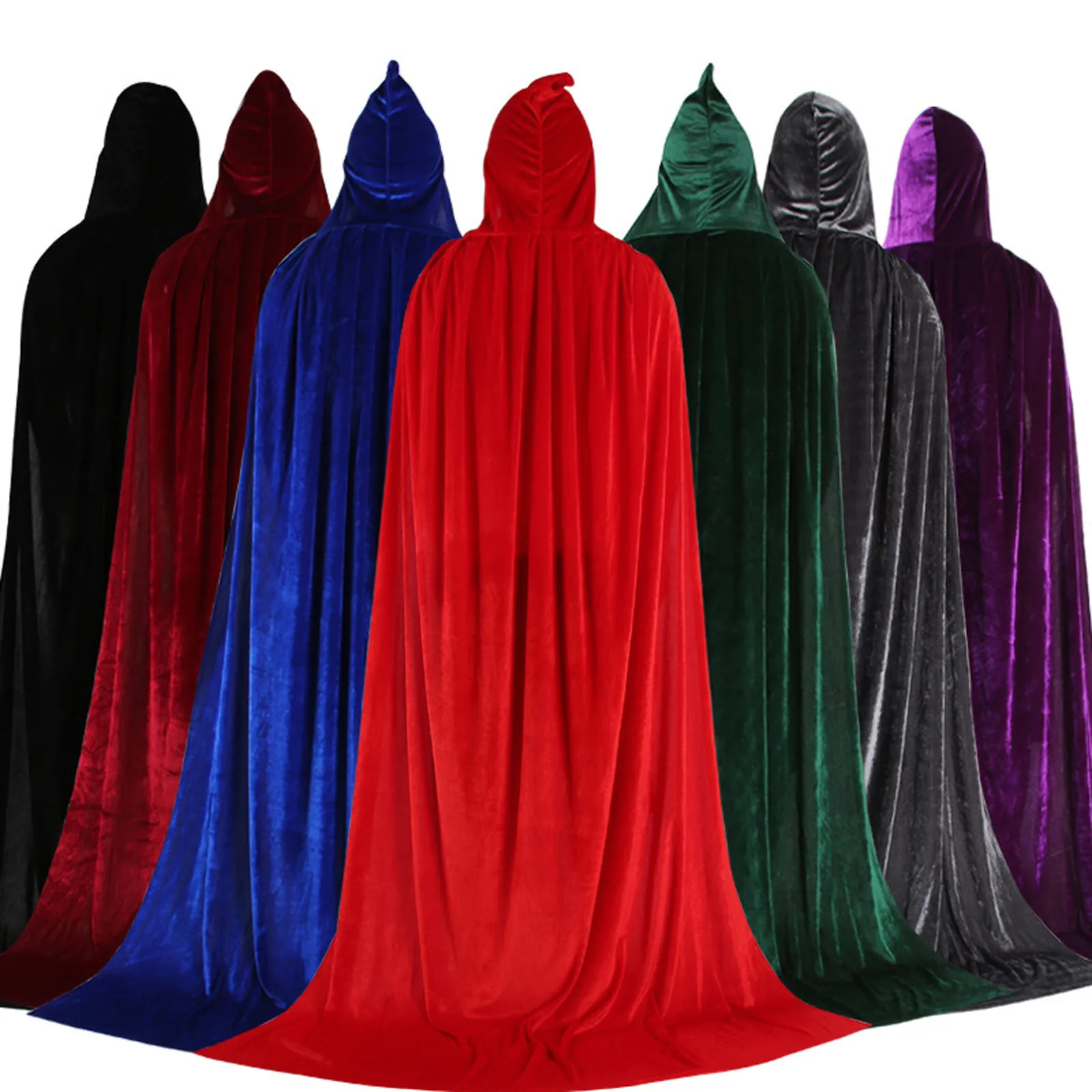 Adult Kids Halloween Pleuche Velvet Cloak Cape Hooded Medieval Costume Witch Wicca Vampire Halloween Cosplay Costume Cape