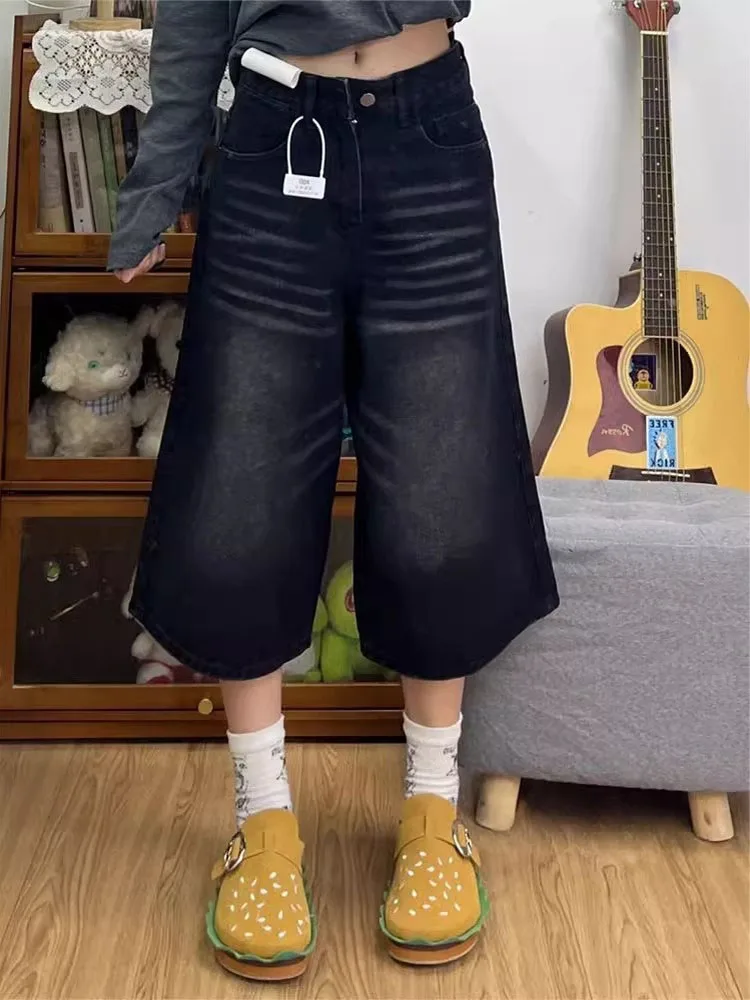 

Ретро американский дизайн, свободные джинсовые женские летние новые широкие брюки с высокой талией, джинсы из смеси хлопка на семь футов