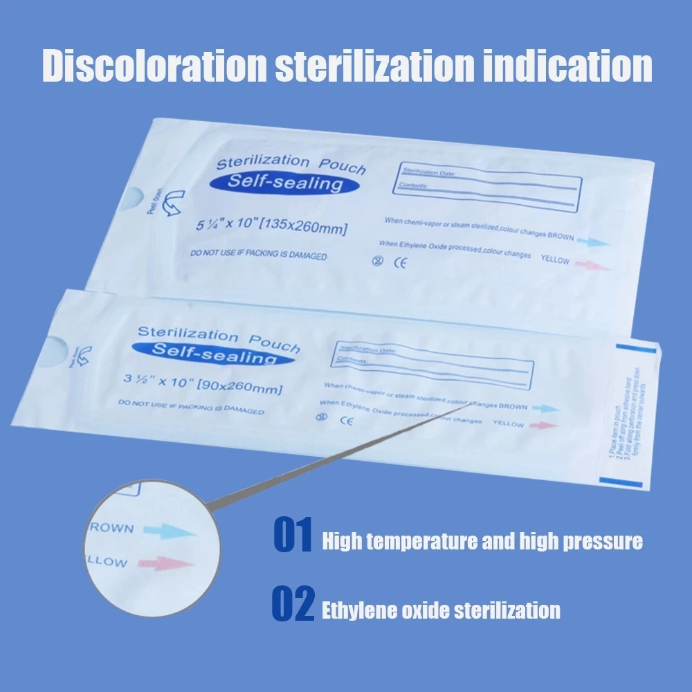 100/10PCS Self Sealing Sterilization Pouches 7 Sizes Piercing Nail Disinfection Bags Tattoo Nail Art Dental Clean Storage Bags