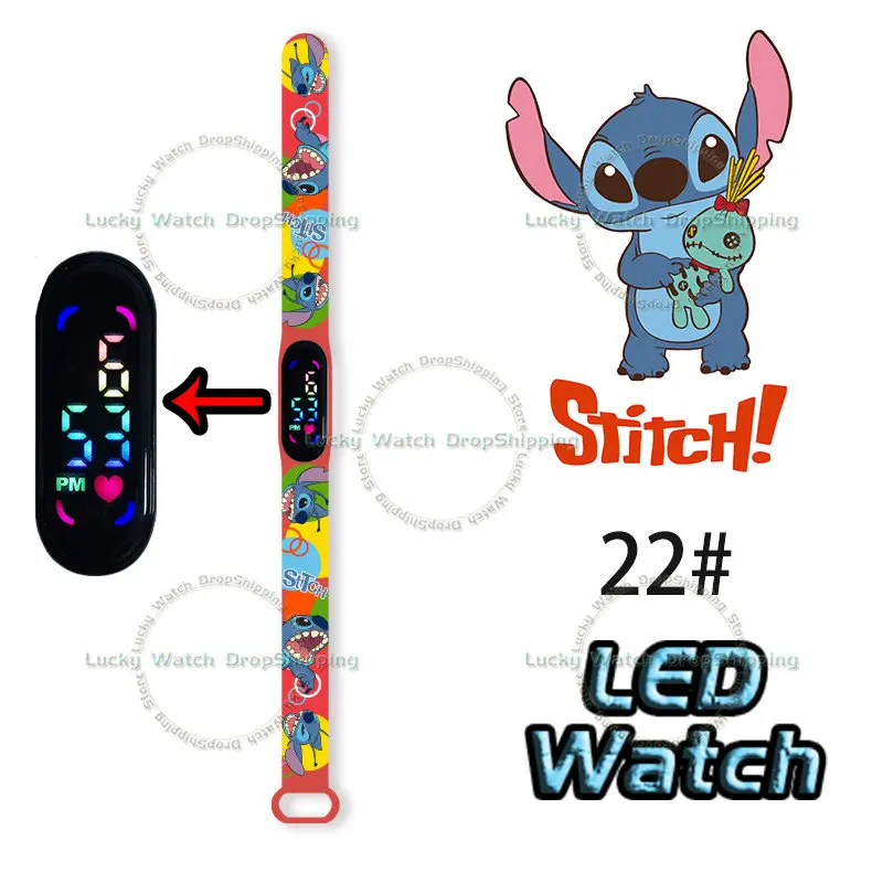 Disney Stitch Kid Digital Watches Cartoon Action Figure Anime LED Touch Waterproof Electronic Kids Sports Watch Birthday Gifts