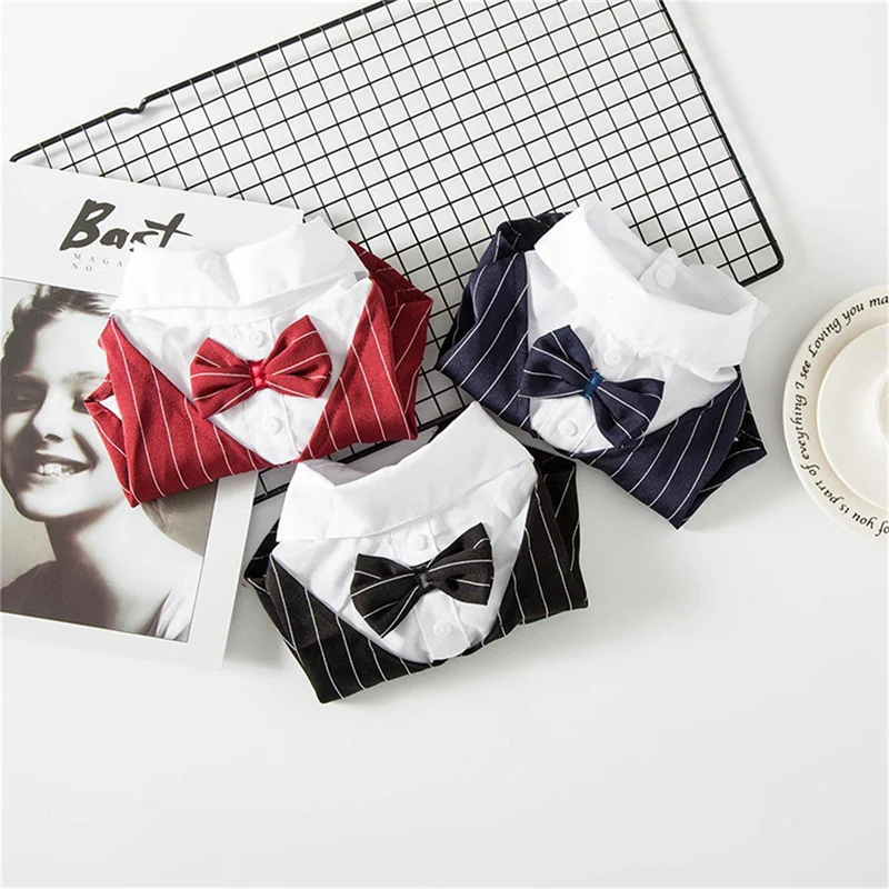 Pet Clothes Dog Shirt Dog Tuxedo Bow Tie Shirt for Boy Dog Wedding Party Bulldog Pug Puppy Costume Pet Teddy Summer Thin Outfits