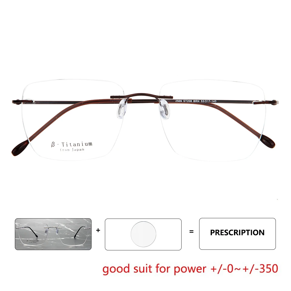 

Гибкие титановые очки без оправы, безрамочные квадратные стеклянные очки для близорукости, мужские квадратные очки Lentes Ópticos Con Receta