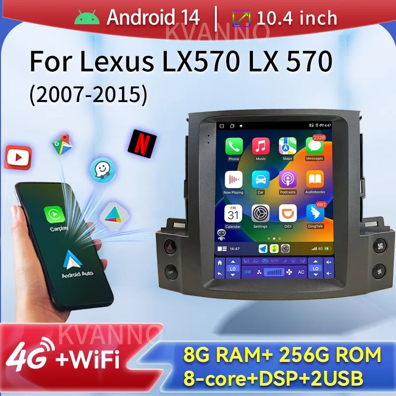 

Wireless Carplay Android 14 For Lexus LX570 LX 570 Radio Stereo Screen Car Intelligent Systems Multimedia Player GPS Navigation