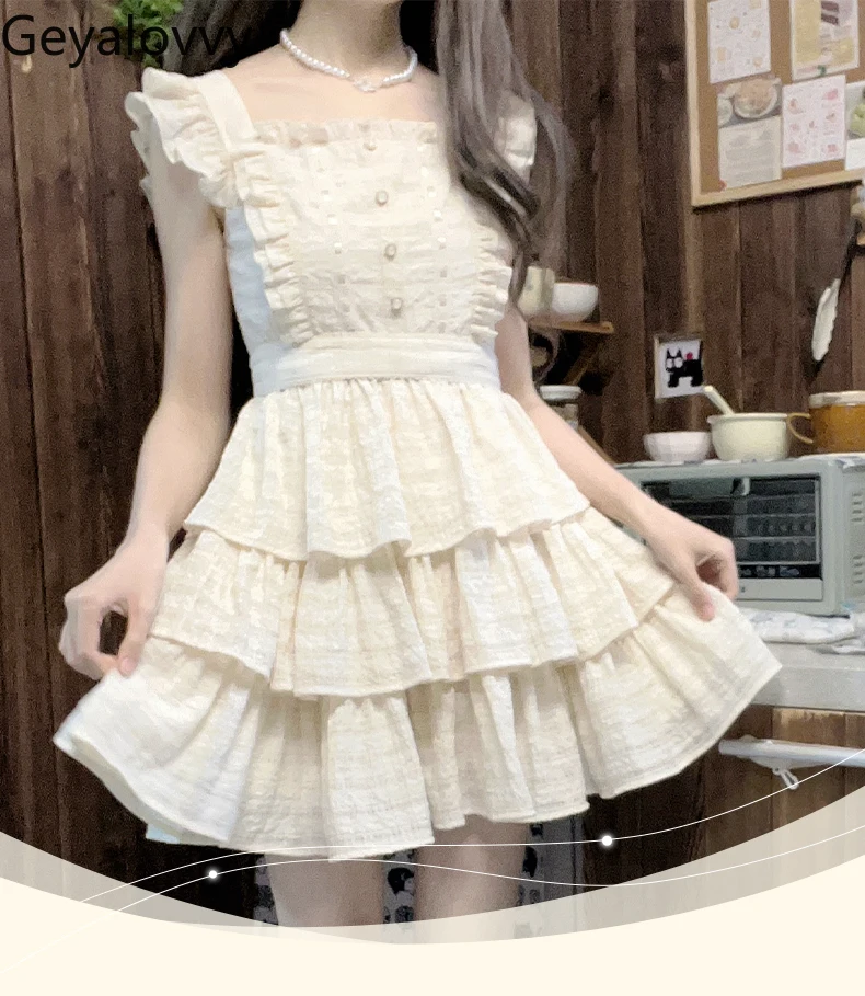 

Apricot Lotus Leaf Edge High Waist Flying Sleeve Dress Summer Elegant and Sweet Girl Summer Slimming Lace-up Short Dresses