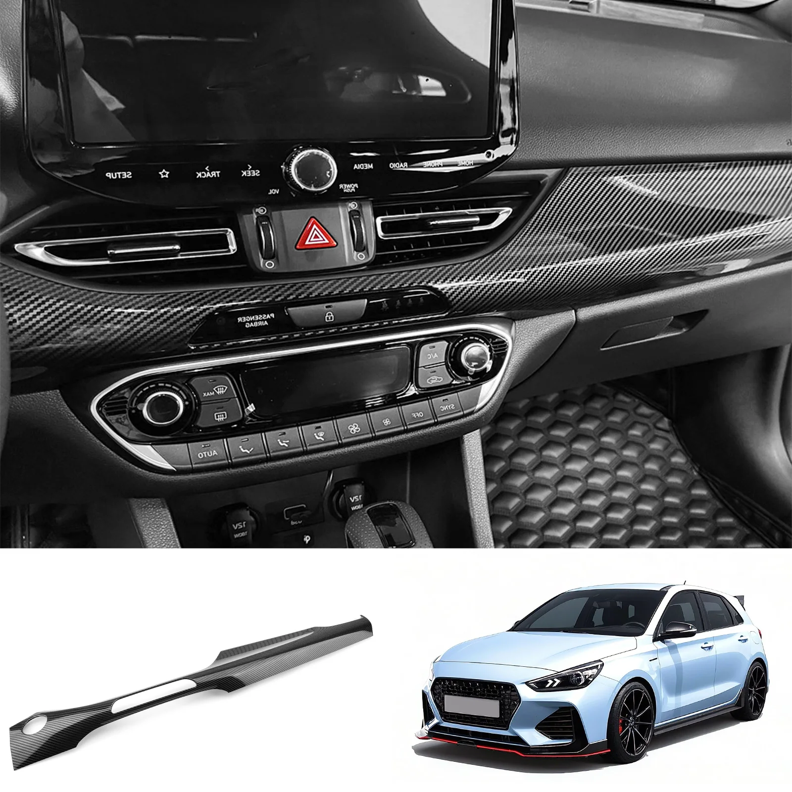 

For Hyundai Elantra GT 2018-2020 Dashboard Decorative Stripes Central Console Start Stop Button Cover Interior Trim