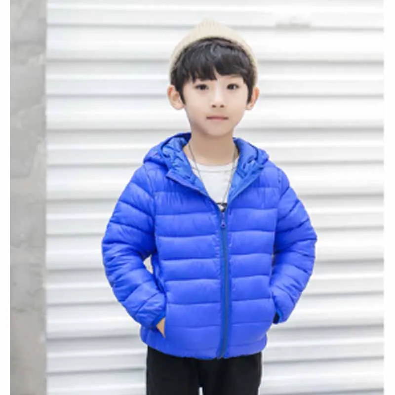 New Boys Light Paragraph Down Cotton Jacket Girls Warm Hooded Solid Colour Coat Autumn Winter Children Long-Sleeved Casual Zip