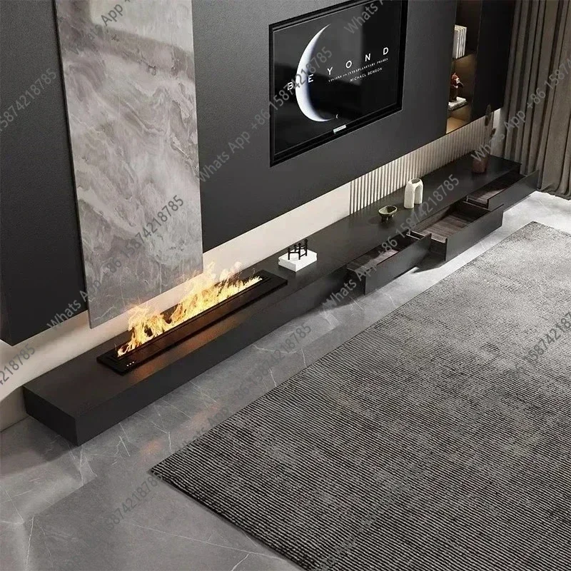 TV Stands Luxury Living Room Furniture Drawer Storage Decorative Cabinet Embedded Fireplace Floor Cabinet Minimalist Black Slate