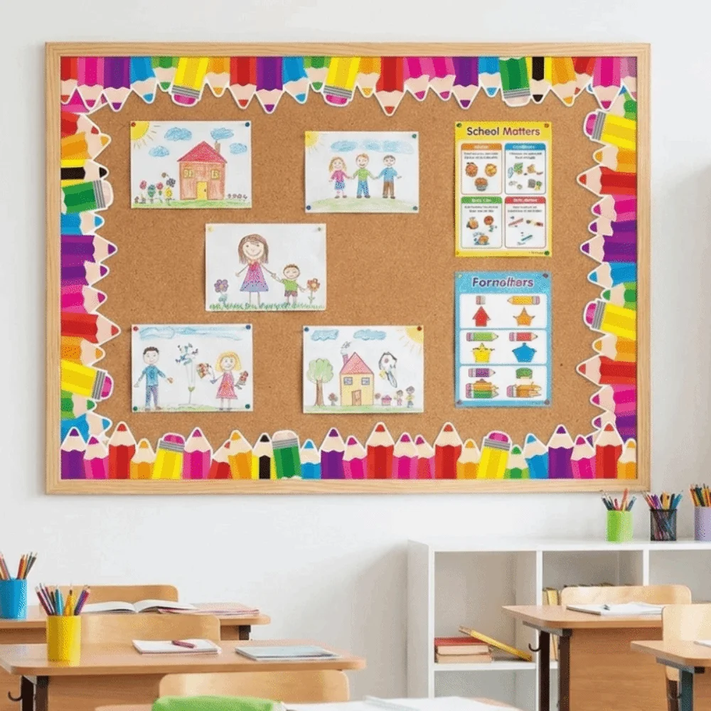 Copperplate Paper Pencil Shape Blackboard Stickers Colorful Self Adhesive Border Sticker Roll Multi-length Die-Cut Trim
