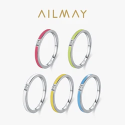 Ailmay Trendy 925 Sterling Silver Colorful Enamel Stackable Finger Ring For Women Christmas Anniversary Party Gifts