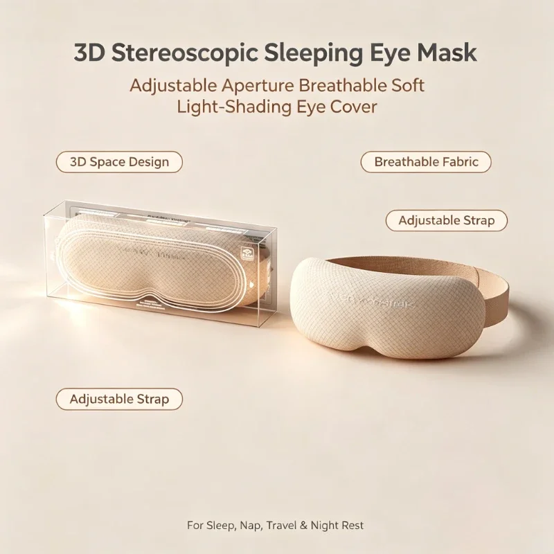 EVERYTHINK 3D Stereoscopic Eye Mask Adjustable Aperture Breathable Soft Shading Sleeping Eye Mask for Travel Night Rest