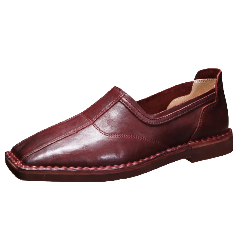 

Genuine Leather Handmade Goodyear Loafers Shoes for Men's Square Head Comfortable Breathable Washed Cowhide Casual Driving Shoes