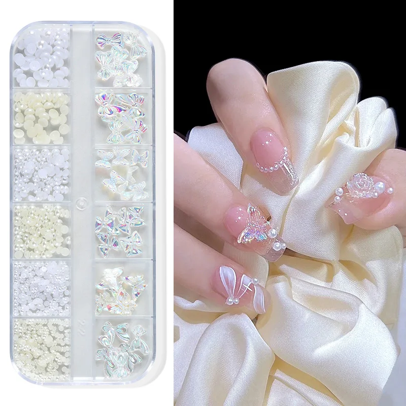 3D Nail Art Rhinestones Nail Decorations Gems Crystal Pearl Butterfly Half Beads Nail Art DIY Decoration Wholesale Mix Size