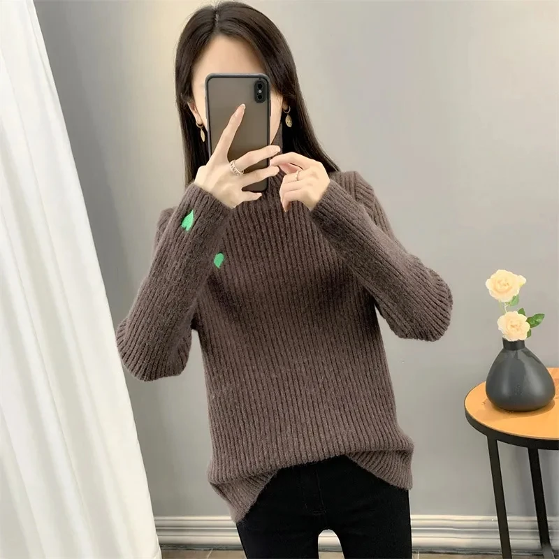 2024 neues Herbst Winter Strick pullover Shirt, Damen bekleidung, stilvolle Roll kragen pullover, Mädchen Jersey Tops, ac906