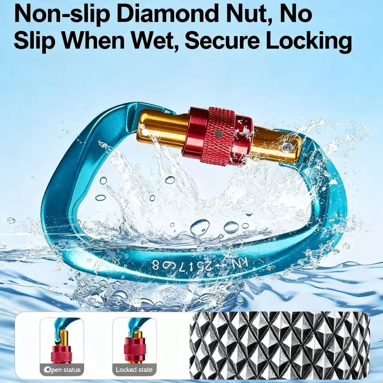 25KN D-shape Professional Carabiner Screw Locking Gate Carabiner Climbing Rappelling Gear Quick Equipment Outdoor Hammock