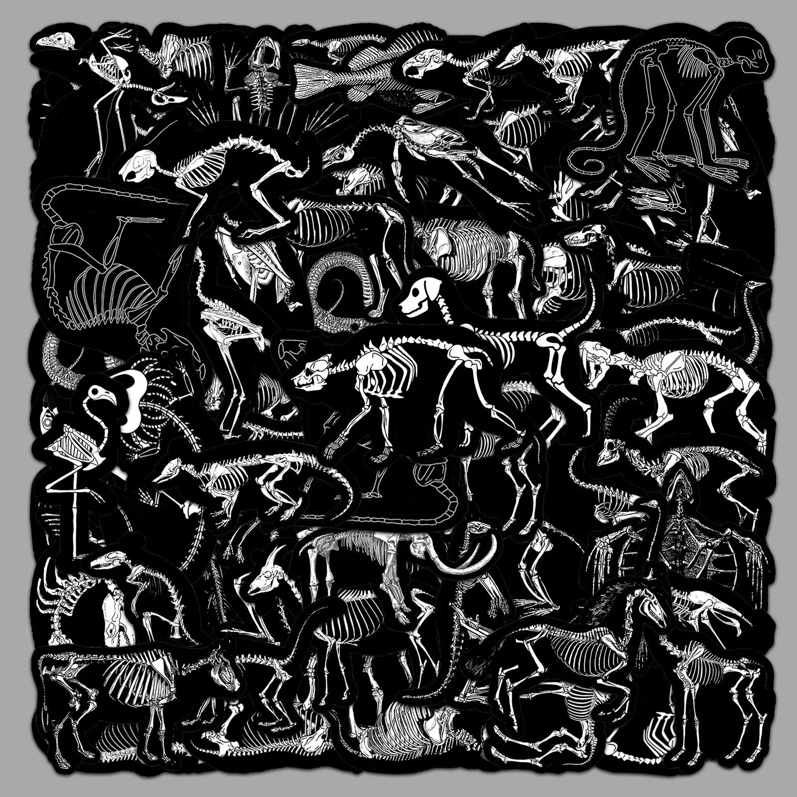 

50PCS Animal Skeleton Sticker Black and White Style Ancient Creature DIY Decorative Water Cup iPad Waterproof Sticker Kids Toy