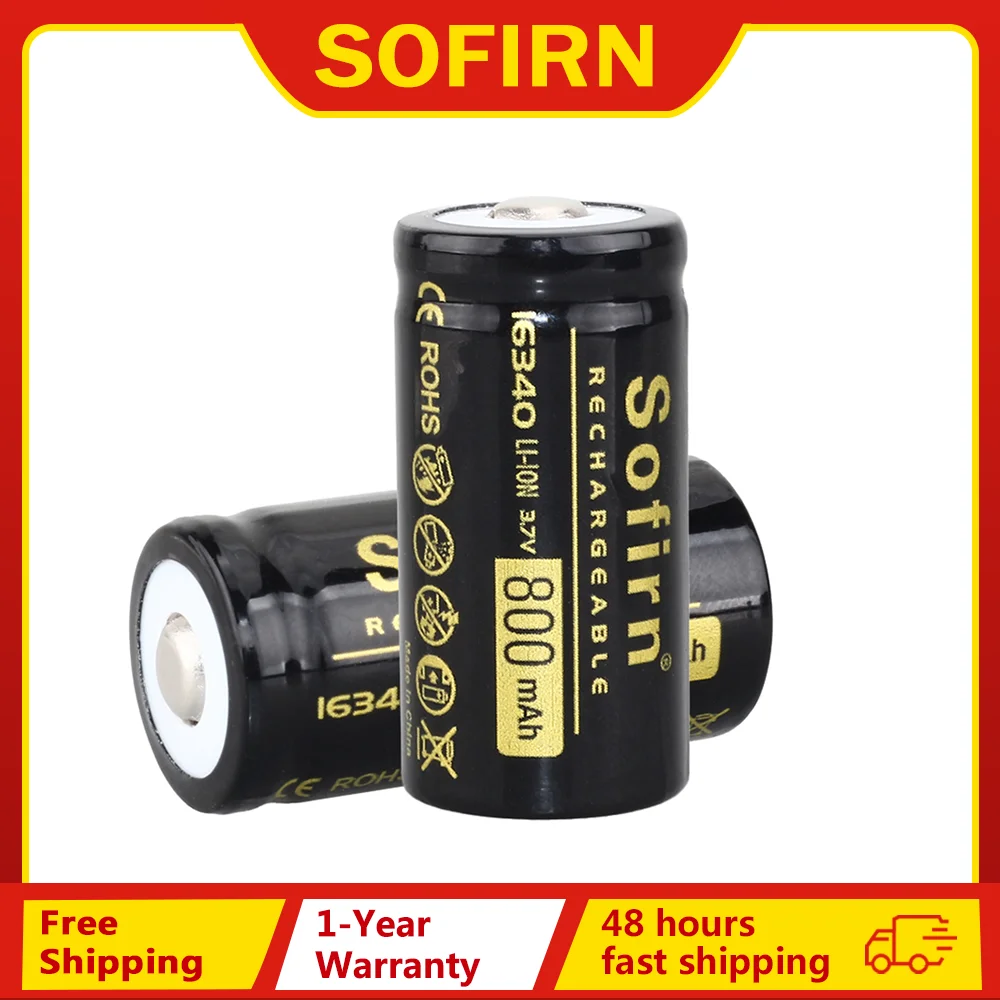 Sofirn 800MAh 16340 batería recargable descarga de alta potencia 3,7 V Li-ion 16340 baterías recargables de celda