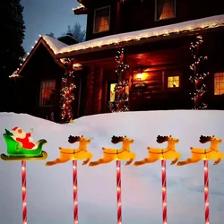 5pcs Solar-Powered Christmas Santa Sleigh and Reindeer Lawn Stake Decoration Set Oudoor Festive LED Lights Garden Decor 800