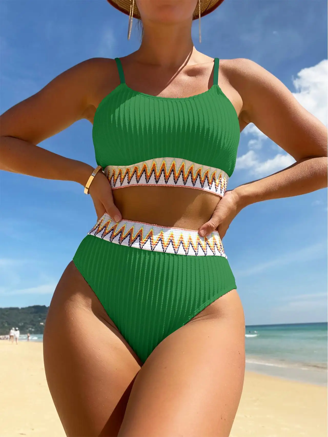 Bikini mit hoher Taille Frauen Sport Bade bekleidung weibliche sexy Badeanzug feste Strand bekleidung Bad Badeanzug Sommer Strand kleidung