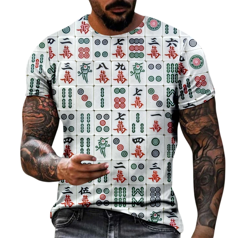 2024 Mahjong T-shirt Mahjong Southeast Northwest Pattern T-shirt Men's And Women's Mahjong Hobbies Red Middle Wealth Top Tees