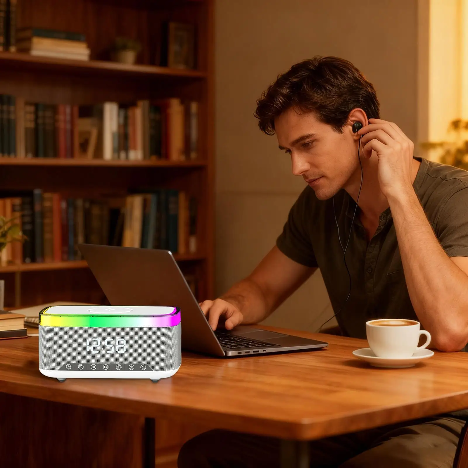 

Зарядка телефона, будильник, цифровой динамик, лампа, цифровой динамик с беспроводной зарядкой для прикроватной тумбочки, спальни, ночного времени, домашнего сна