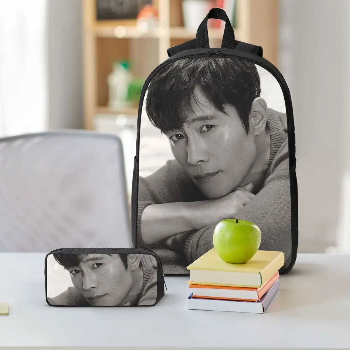 Lee Byung Hun Actor Backpack Boys Girls BookBag School Bag Shoulder Bags 3ps Insulated Lunch Bag Pencil Case