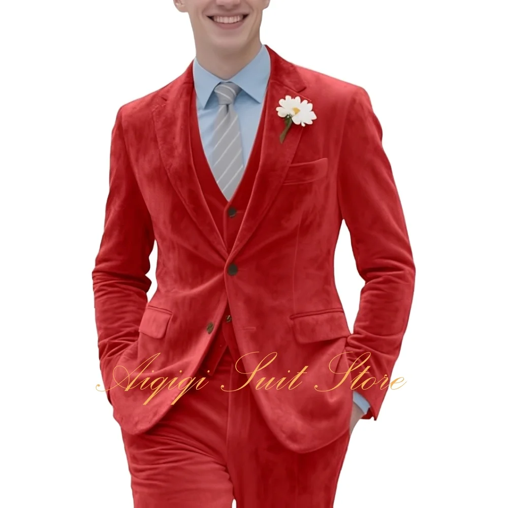 

Men's Velvet Suits Slim Fit Peak Lapel Tuxedo 3 Piece Satin Blazer Vest Pants Set Prom Wedding Party Banquet Men Suits
