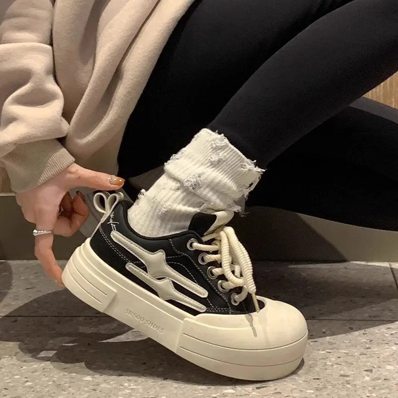 

Thick Platform Big Head Shoes White Sneakers For Women Casual Sports Board Shoes Women 2024 New Spring Summer Thick Sole Shoes