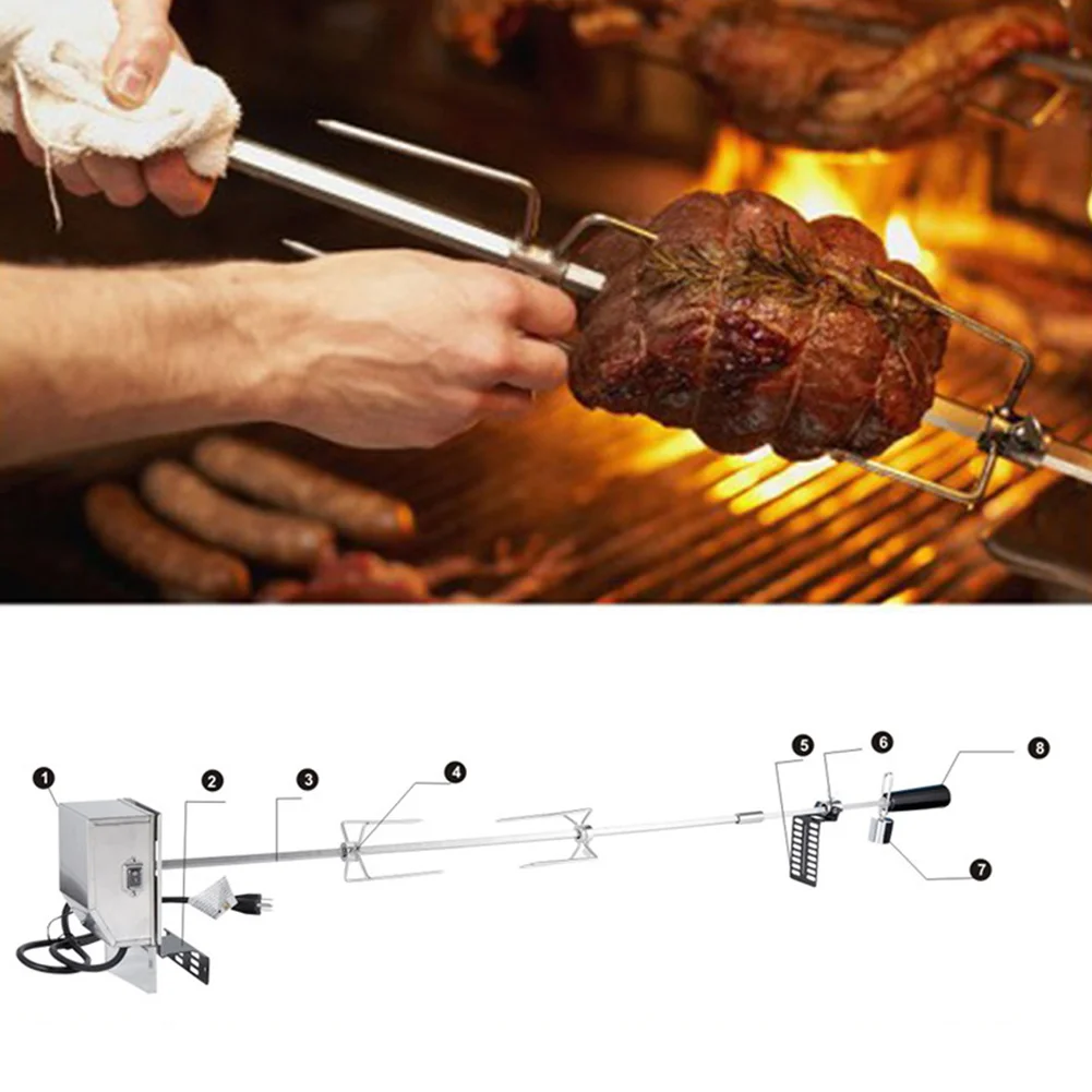 Universal Picnic BBQ Grill Rotisserie Kit Outdoor Kitchen Chicken Turkey Meat Fork Electric Motor Barbecue Roast Accessories