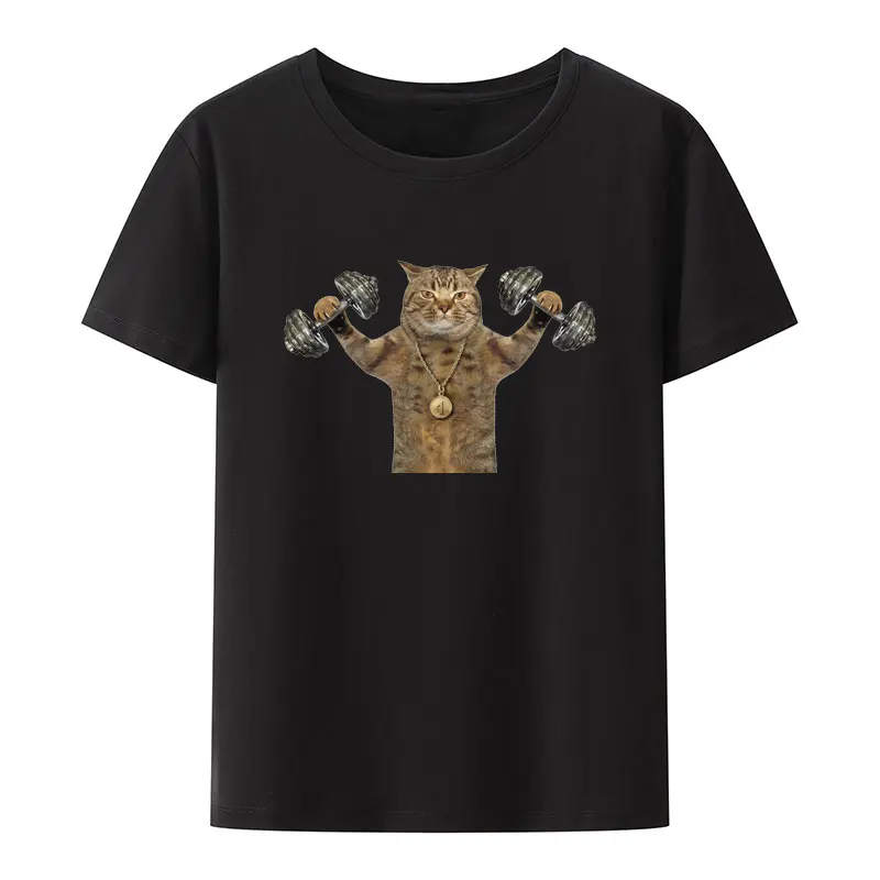 Funny The Beige Cat Athlete Is Doing Exercises with A Barbell on Bench Press Modal T Shirt Gym Lover Breathable Cool Camisetas