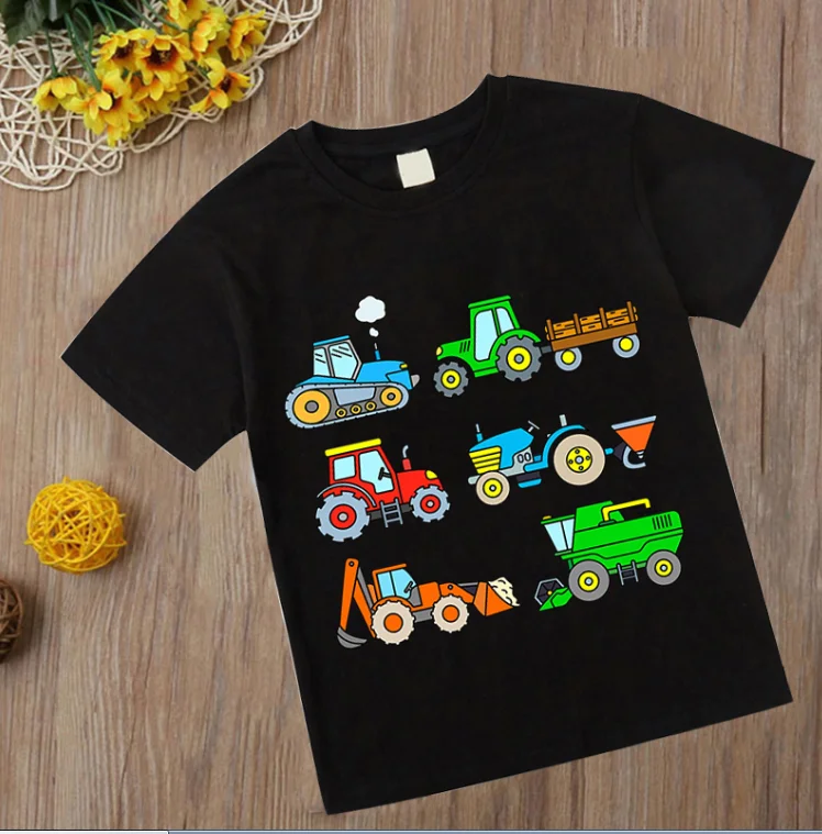 2024 Excavators Firetrucks Fire Engines Tshirts Kids Baby Clothes Costume Children Clothing Locomotive Cartoon Car T Shirt Tops