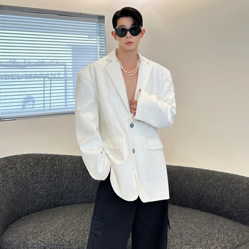 LUZHEN Men's Blazer New Handsome Fashion Coat Elegant 2026 Solid Color Pleated Textured High Quality Korean Casual Jacket JY8880