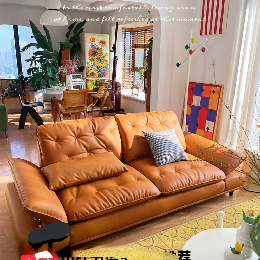Leather Sofa Living Room Light Luxury High-Leg Straight Top Layer Cowhide