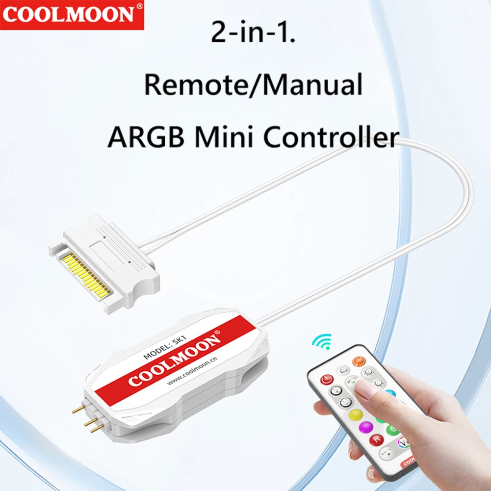 COOLMOON ARGB Controller Cable 5V 3Pin To SATA Interface Extension Cable RGB Sync Controller Cable for PC Fan Light Strip