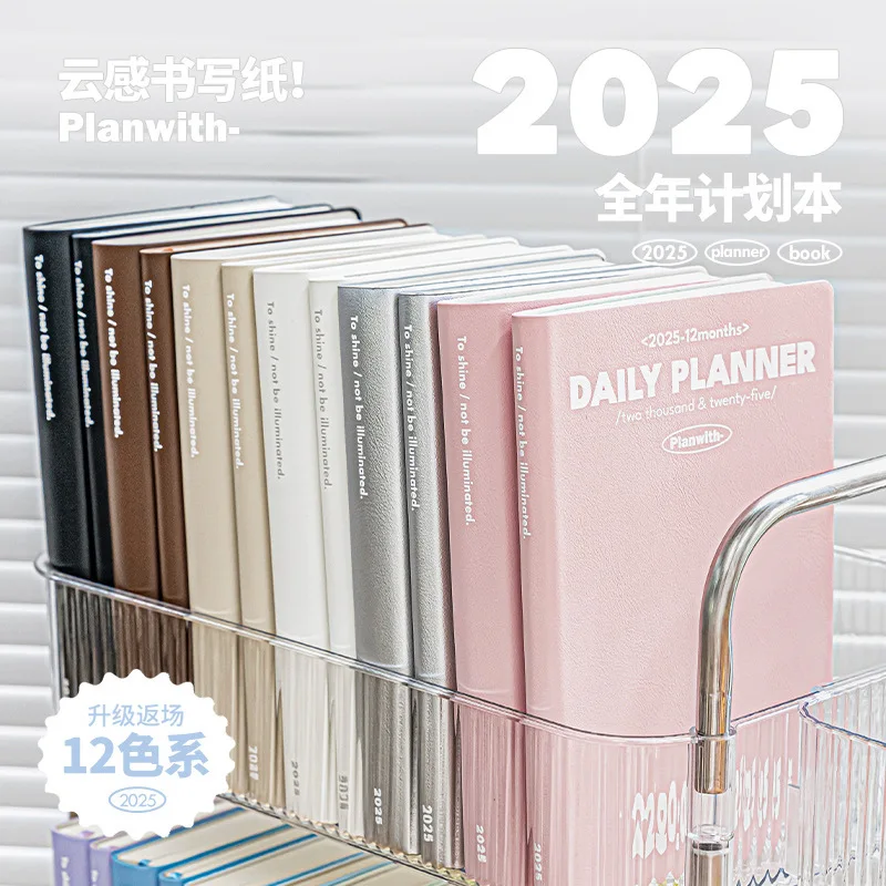 12 Candy Color Schedule Notebook 2025 A5 English Daily Monthly Planners PU Cover Waterproof Agenda Ins Office School Supplies