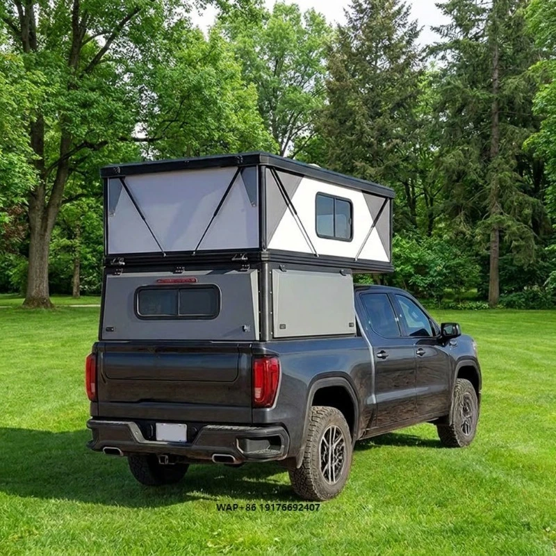 Modular Design East-west king Size Bed pop up Truck Camper Shell Caps Topper with Rooftop Tent