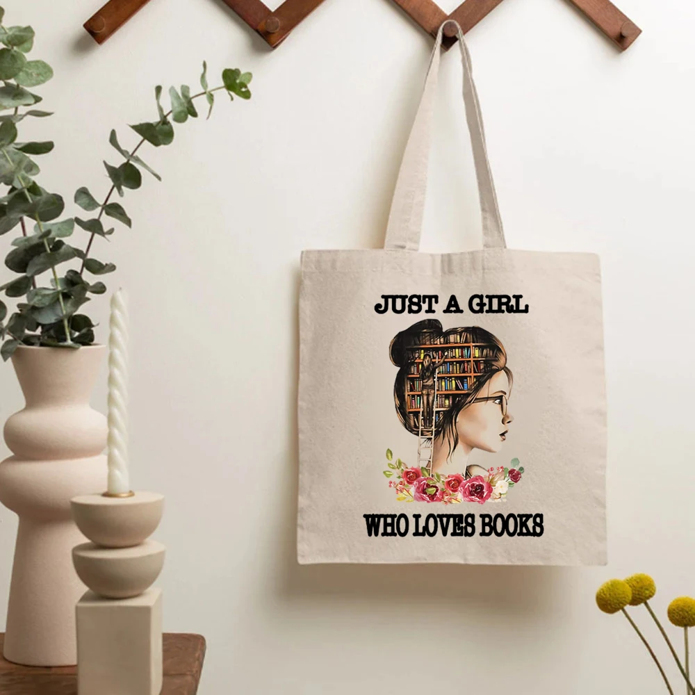 Just A Girl Who Loves Books Tote Bags Gift for Book Lover bag Women's Handbag Graphic Bags Canva Tote Bag Reading Party Bookworm