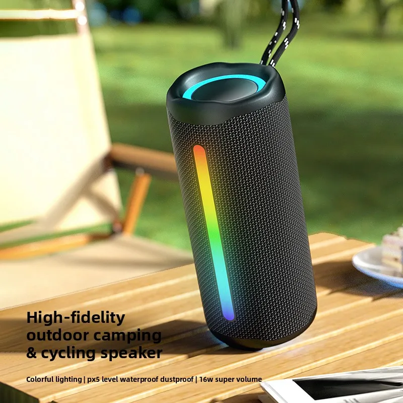 

New wireless bluetooth speaker outdoor waterproof portable overweight subwoofer with RGB lamp cylindrical stereo