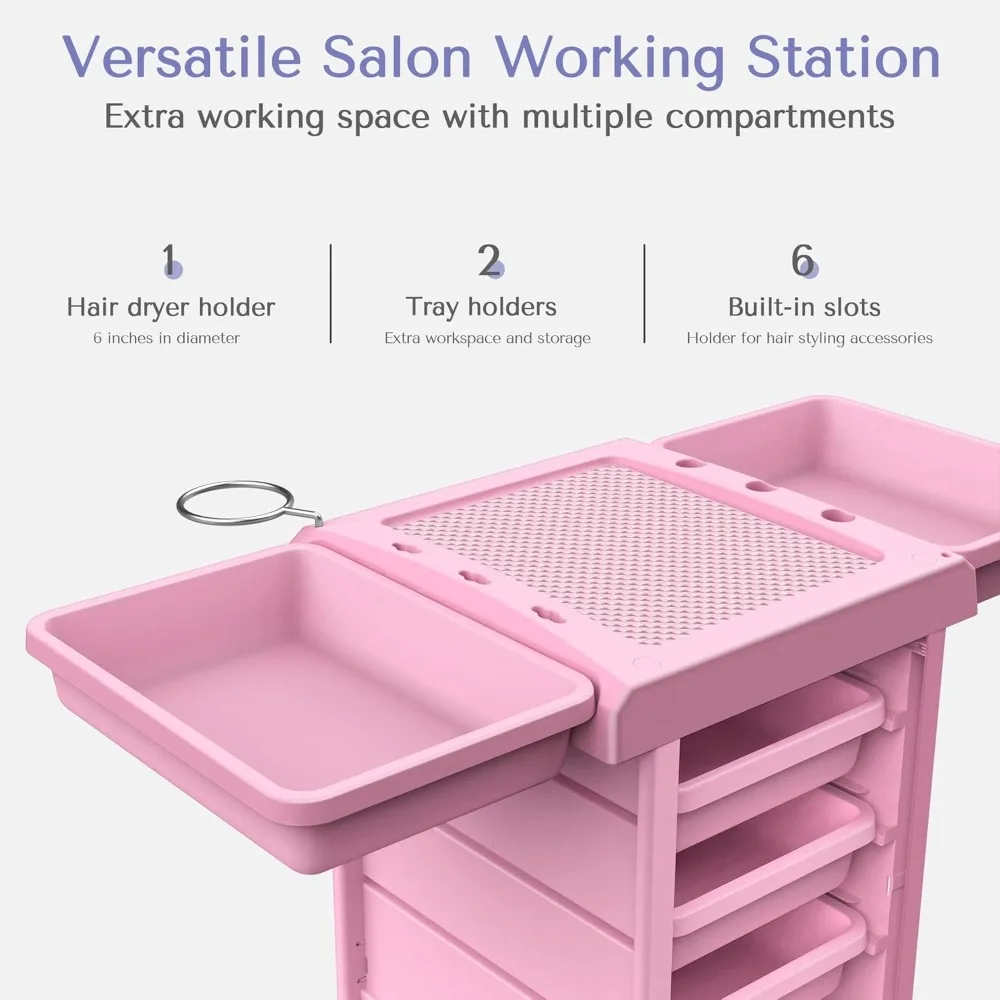 Salon Trolley Cart  Space Saving Salon Rolling Cart， Hair Salon Beauty Cart - 6-Tray -  Pink  Freight free