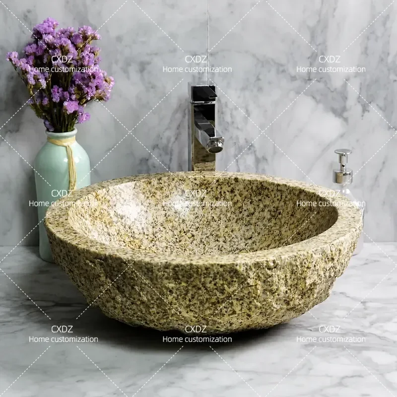 Nordic Retro Marble Countertop Basin Stone Washbasin for Household Courtyard Garden Balcony Art Sink