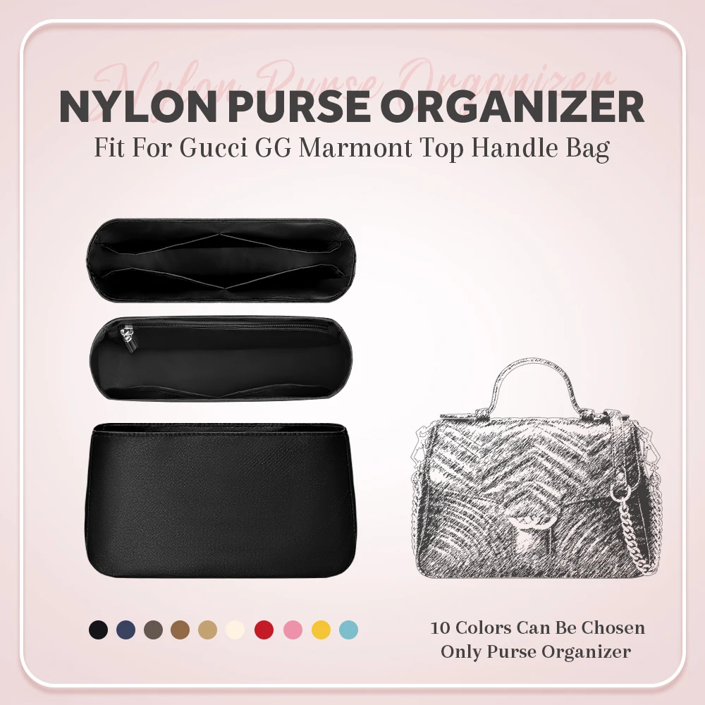 

Nylon Purse Organizer Insert, Inner Organizer Bag Insert Fit for Gucci GG Marmont Top Handle Bag Inside Makeup Storage Bag