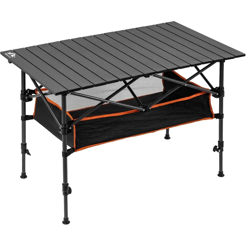 

Camping Table with Storage Basket Foldable Picnic Table for Outdoor Indoor Lightweight Rustless Adjustable Height 1.7-3ft