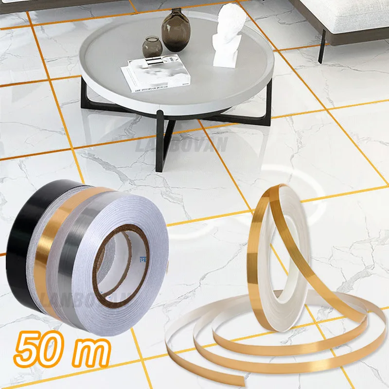 50M Ceramic Floor Wall Seam Sealant Tape Floor Seam Sticker Decor Gold Self Adhesive Wall Tile Floor Tape Sticker Home Decor