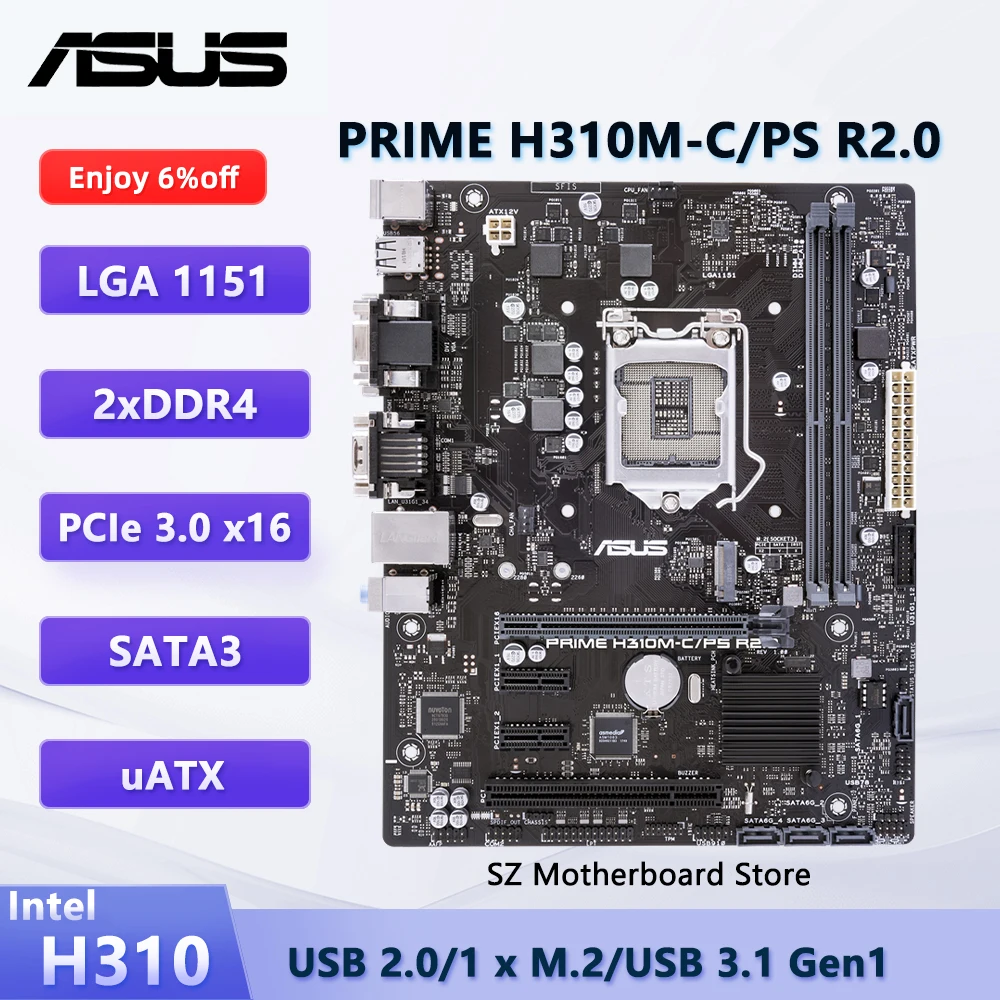 

ASUS PRIME H310M-C/PS R2.0 H310 Motherboard LGA 1151 Support Intel Core i3-9100F i5-9400F 8400 i7-8700 CPU DDR4 32GB uATX M.2