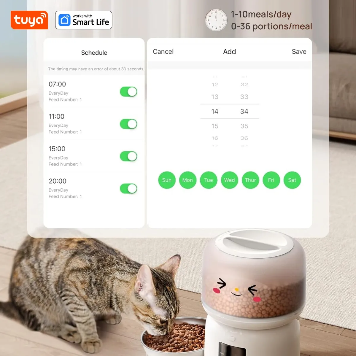 Tuya Smart Pet Feeder, WiFi APP Control, 3L Capacity, Matte Translucent Design, Food-deficit prompt, Up to 10 MealsPer Day-Singl