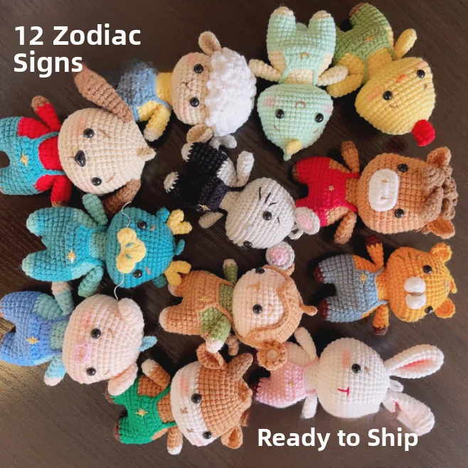 

Hand Knitted Doll Keychain DIY Finied Product Zodiac Animal Design Creative Gift for Couple And Best Friend Car Hanging Bag
