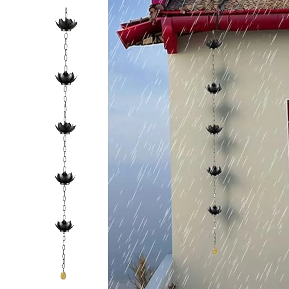 Aesthetic Appeal Meets Functionality Outdoor Lotus Drainage Rain Chain with Five Elegant Flowers at 1 2 Meters